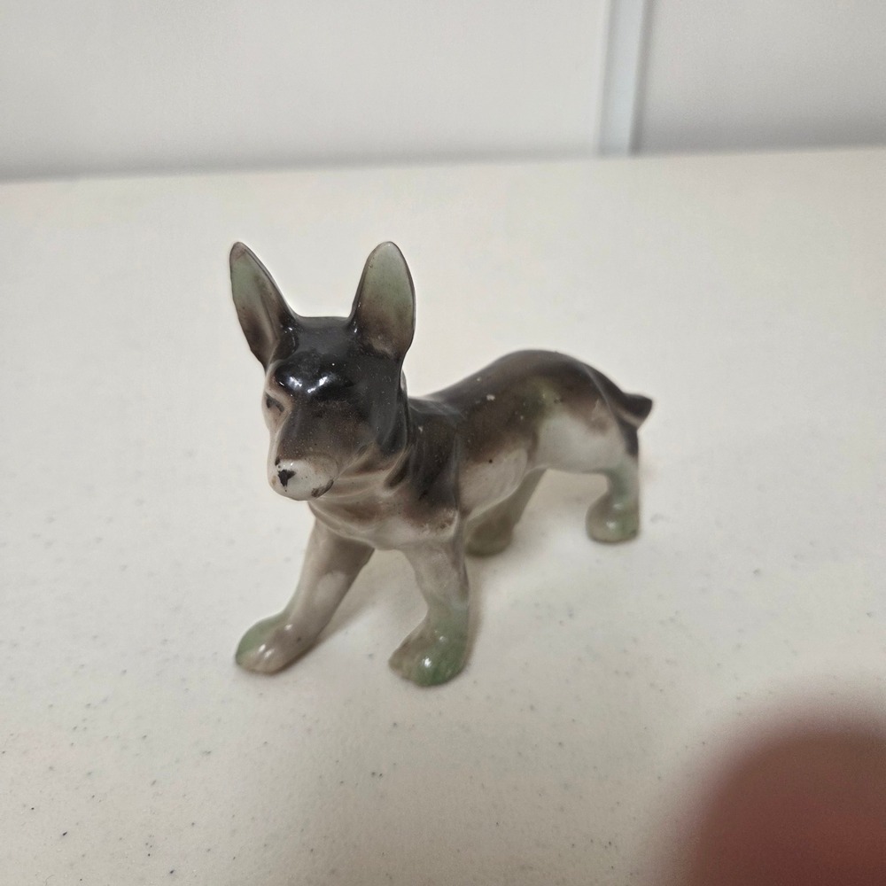Vintage German Shepherd Dog Figurine Porcelain Made in Japan Grey Black 3 Inch